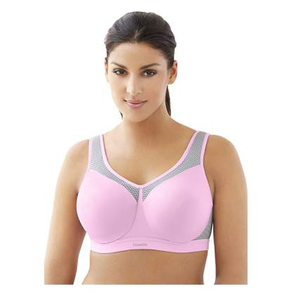 pink and gray plus size sports bra