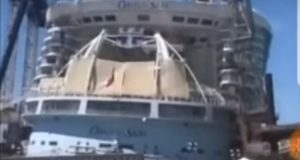 Oasis of the Seas hit by crane in dry dock