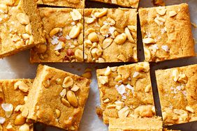 looking down at a bunch of chewy peanut butter bars