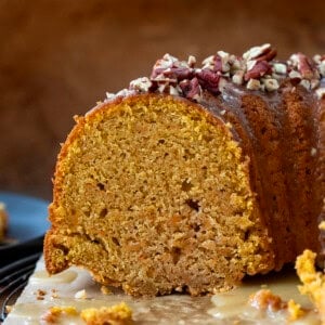 Cut into Sweet Potato Pound Cake showing inside texture.