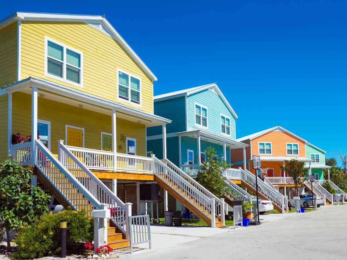 yellow, green, peach homes with colorful front doors Key West, FL